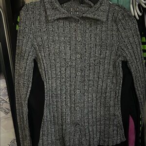 SHEIN Charcoal Ribbed Button-Down Shirt